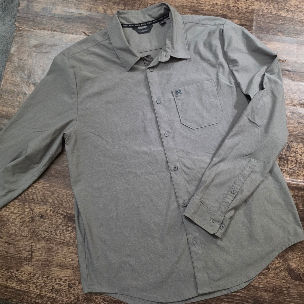 KUIU Long Sleeve Button Down Shirt Mens XL Grey Performance Pocket